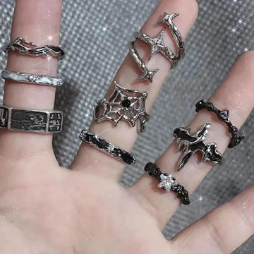 DAIIIBABYYY  -  Irregular Black Cross Star Animal Spider Aesthetic Rings For Women Y2K EMO Gothic Ring Grunge Halloween Rave Jewelry Accessories